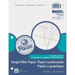 Filler Paper|Pacon Graph Paper, 8" x 10.5", 3-Hole Punched, 80 Sheets/Pack, 6/Bundle (PACMMK09273-6)
