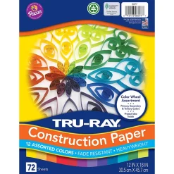 Construction Paper*Pacon ® Tru-Ray Heavyweight Construction Paper, 12" x 18", Assorted Colors, 72 Sheets (PAC6577)
