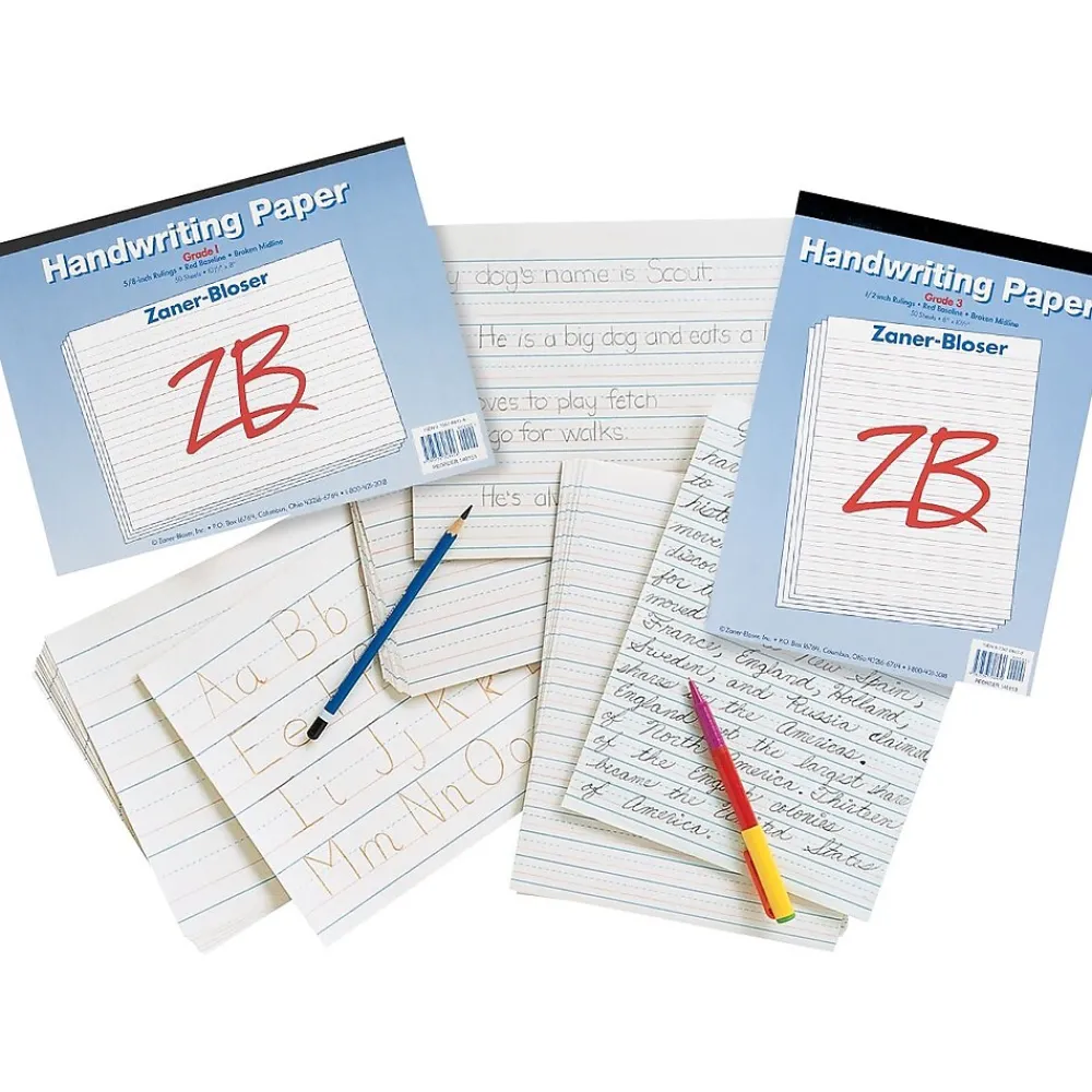 Classroom Paper*Zaner-Bloser Pacon Broken Midline Newsprint Paper, 10-1/5" x 8", 3/4" Ruled, White, 500 Sheets/Pk