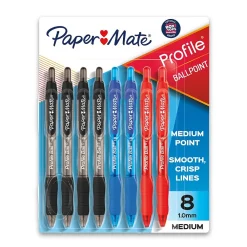 Pens|Paper Mate Ballpoint Pen, Profile Retractable Pen, Medium Point, Assorted Ink, 8 Count (2097014)