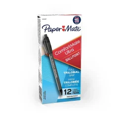 Pens|Paper Mate ComfortMate Ultra Retractable Ballpoint Pen, Medium Point, Black Ink, Dozen (6330187)