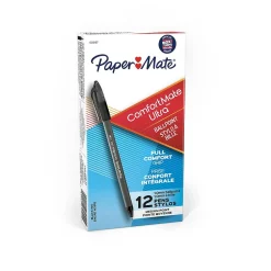 Pens|Paper Mate ComfortMate Ultra Ballpoint Pen, Medium Point, Black Ink, Dozen (6130187)