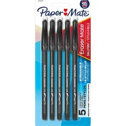 Pens|Paper Mate Eraser Mate Erasable Ballpoint Pen, Medium Point, Black Ink, 5/Pack (3163558PP)