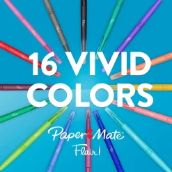 Pens|Paper Mate Flair! DUAL Calligraphy Pens, Brush/Medium Tips, Assorted Colors, 16/Pack (2181607)