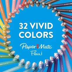 Pens|Paper Mate Flair Felt Pen, Medium Point, 0.7mm, Blue Ink, Dozen (8410152)