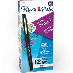 Pens|Paper Mate Flair Felt Pens, Medium Point, 0.7mm, Black Ink, Dozen (8430152)