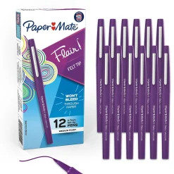 Pens|Paper Mate Flair Felt Pen, Medium Point, 0.7mm, Purple Ink, Dozen (8450152)