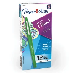 Pens|Paper Mate Flair Felt Pen, Medium Point, 0.7mm, Green Ink (8440152)