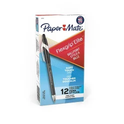 Pens|Paper Mate FlexGrip Elite Retractable Ballpoint Pen, Fine Point, Black Ink, Dozen (85582)