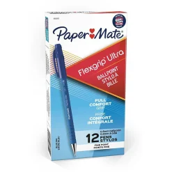 Pens|Paper Mate FlexGrip Ultra Ballpoint Pen, Fine Point, Blue Ink, Dozen (9660131)