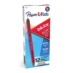 Pens|Paper Mate InkJoy 100 Retractable Ballpoint Pen, Medium Point, Red Ink, 12/Pack (1951252)