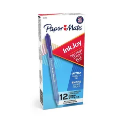 Pens|Paper Mate InkJoy 100 RT Retractable Ballpoint Pen, Medium Point, Blue Ink, Dozen (1803473)