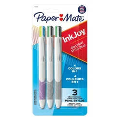 Pens|Paper Mate InkJoy Quatro Retractable Ballpoint Pen, Medium Point, Assorted Ink, 3/Pack (1832419)