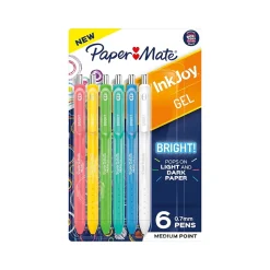 Pens|Paper Mate InkJoy Retractable Gel Pens, Medium Point, 0.7mm, Assorted Inks, 6/Pack (2173765)