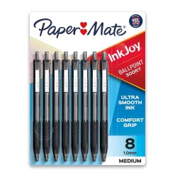 Pens|Paper Mate InkJoy 300RT Retractable Ballpoint Pen, Medium Point, Black Ink, 8/Pack (1781565/1945920)