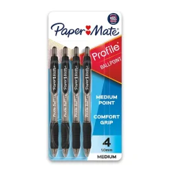 Pens|Paper Mate Profile Ballpoint Pen, Medium Point, Black Ink, 4 Pack (2113558)