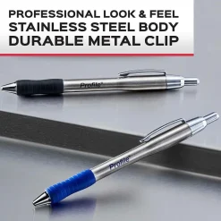 Pens|Paper Mate Profile Metal Barrel Retractable Ballpoint Pen, Medium Point, Blue Ink, 2/Pack (2130519)