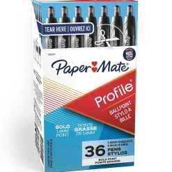 Pens|Paper Mate Profile Retractable Ballpoint Pen, Bold Point, Black Ink, 36/Pack (1231064)