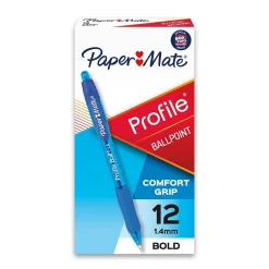 Pens|Paper Mate Profile Retractable Ballpoint Pen, Bold Point, Blue Ink, Dozen (89466)