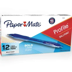 Pens|Paper Mate Profile Retractable Ballpoint Pen, Bold Point, Blue Ink, Dozen (89466)