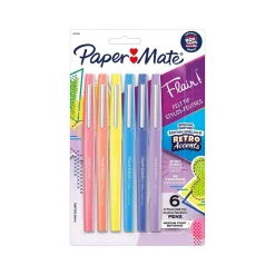 Pens|Paper Mate Retro Accents Felt Pen, Medium Point, Assorted Ink, 6/Pack (2097888)