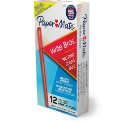 Pens|Paper Mate Write Bros. Ballpoint Pen, Medium Point, Red Ink, 1 Dozen (3321131)