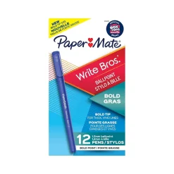 Pens|Paper Mate Write Bros. Ballpoint Pen, Bold Point, Blue Ink, Dozen (2124513)