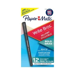Pens|Paper Mate Write Bros. Ballpoint Pen, Bold Point, Black Ink, Dozen (2124520)