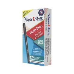Pens|Paper Mate Write Bros. Ballpoint Pen, Bold Point, Black Ink, Dozen (2124520)