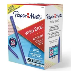 Pens|Paper Mate Write Bros. Ballpoint Pen, Medium Point, Blue Ink, 60/Pack (4621501)
