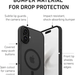 PEEL Bumper Series MagSafe Phone Case for iPhone 16 Plus Case, Shock Absorbing, Black (i16_PLS_BMP_BLK)