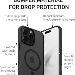 PEEL MagSafe Bumper Phone Case for iPhone 16 Pro Max, Shock Absorbing, Black (i16_PMX_BMP_BLK)