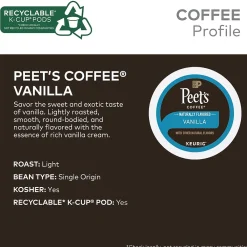 Peet's Coffee Vanilla Coffee, Keurig K-Cup Pod, Light Roast, 22/Box (5000376697)