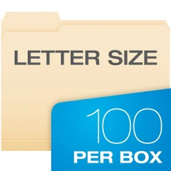 File Folders|Pendaflex Essentials File Folders, 1/3-Cut Tab, Letter Size, Manila, 100/Box (752 1/3)