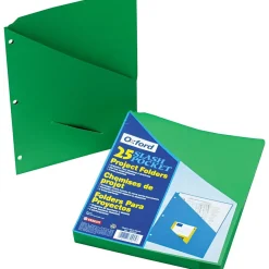 Pocket Folders|Pendaflex Essentials Slash Pocket Project Folders, 3 Holes, Letter, Green, 25/Pack