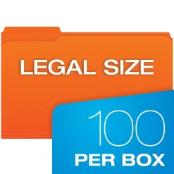 File Folders|Pendaflex File Folder, 1-Tab, Legal Size, Orange, 100/Box (R153 1/3 ORA)