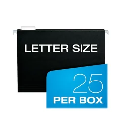 Hanging File Folders|Pendaflex Hanging File Folder, 1/5-Cut Tab, Letter Size, Black, 25/Box (PFX81605)