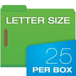 File Folders|Pendaflex Pressboard Fastener Folders, 1/3-Cut Tab, Letter Size, Dark Green, 25/BX (15938GW)