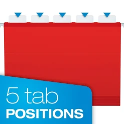Hanging File Folders|Pendaflex Ready-Tab Reinforced Hanging File Folder, 5-Tab, Letter Size, , 25/Box (42623) Red