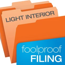 File Folders|Pendaflex Recycled File Folder, 1/3-Cut Tab, Letter Size, Orange, 100/Box (42101/3ORA)