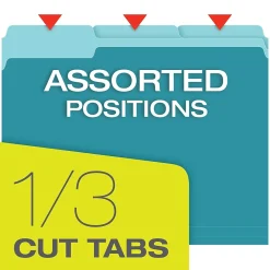 File Folders|Pendaflex Recycled File Folder, 2/5-Cut Tab, Letter Size, , 100/Box (42101/3AQU) Aqua