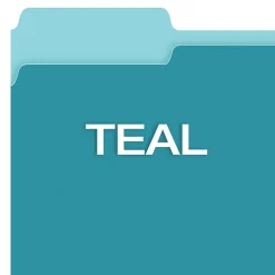 File Folders|Pendaflex Recycled File Folder, 2/5-Cut Tab, Letter Size, , 100/Box (42101/3AQU) Aqua