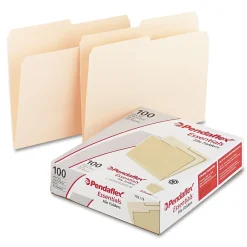 File Folders|Pendaflex Recycled File Folder, 2/5-Cut Tab, Letter Size, Manila, 100/Box (752 1/2)