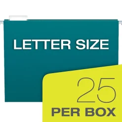 Hanging File Folders|Pendaflex Recycled Hanging File Folders, 1/5 Tab, Letter Size, Teal, 25/Box (81614)