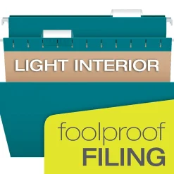 Hanging File Folders|Pendaflex Recycled Hanging File Folders, 1/5 Tab, Letter Size, Teal, 25/Box (81614)