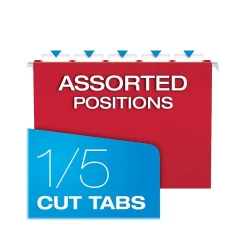 Hanging File Folders|Pendaflex Recycled Hanging File Folders, 1/5-Cut, Letter Size, Assorted Colors, 25/Box (PFX 81663)