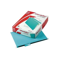 Hanging File Folders|Pendaflex Reinforced Hanging File Folders, 1/5 Tab, Letter Size, Aqua, 25/Box (PFX 4152 1/5 AQU) Teal