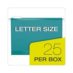 Hanging File Folders|Pendaflex Reinforced Hanging File Folders, 1/5 Tab, Letter Size, Aqua, 25/Box (PFX 4152 1/5 AQU) Teal