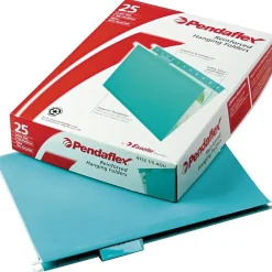 Hanging File Folders|Pendaflex Reinforced Hanging File Folders, 1/5 Tab, Letter Size, Aqua, 25/Box (PFX 4152 1/5 AQU) Teal