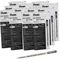 Pens|Pentel Gel Roller for Fabric, 1.0mm Point, Black, Pack of 12 (PENBN15A-12)
